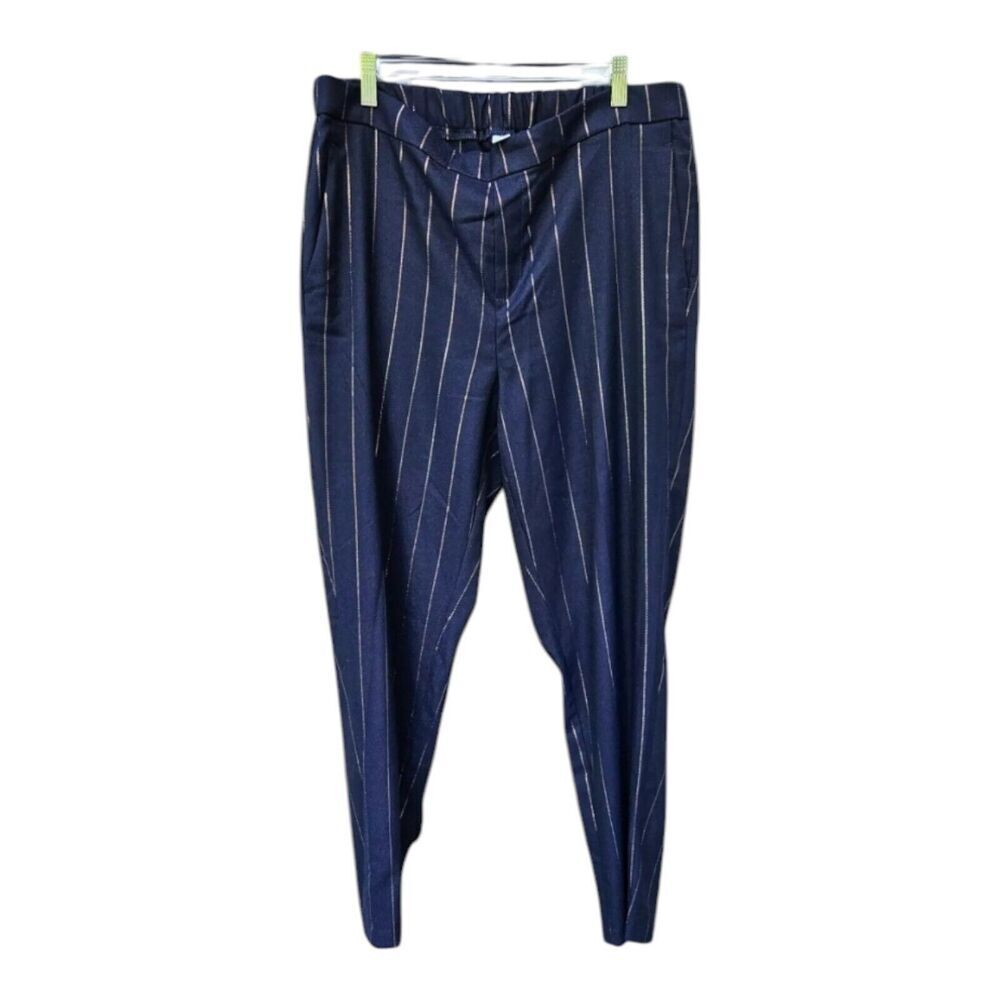Old Navy Pull On Cropped Pants Sz14 Tall Pull On Elastic Blue Silver Pin Stripe
